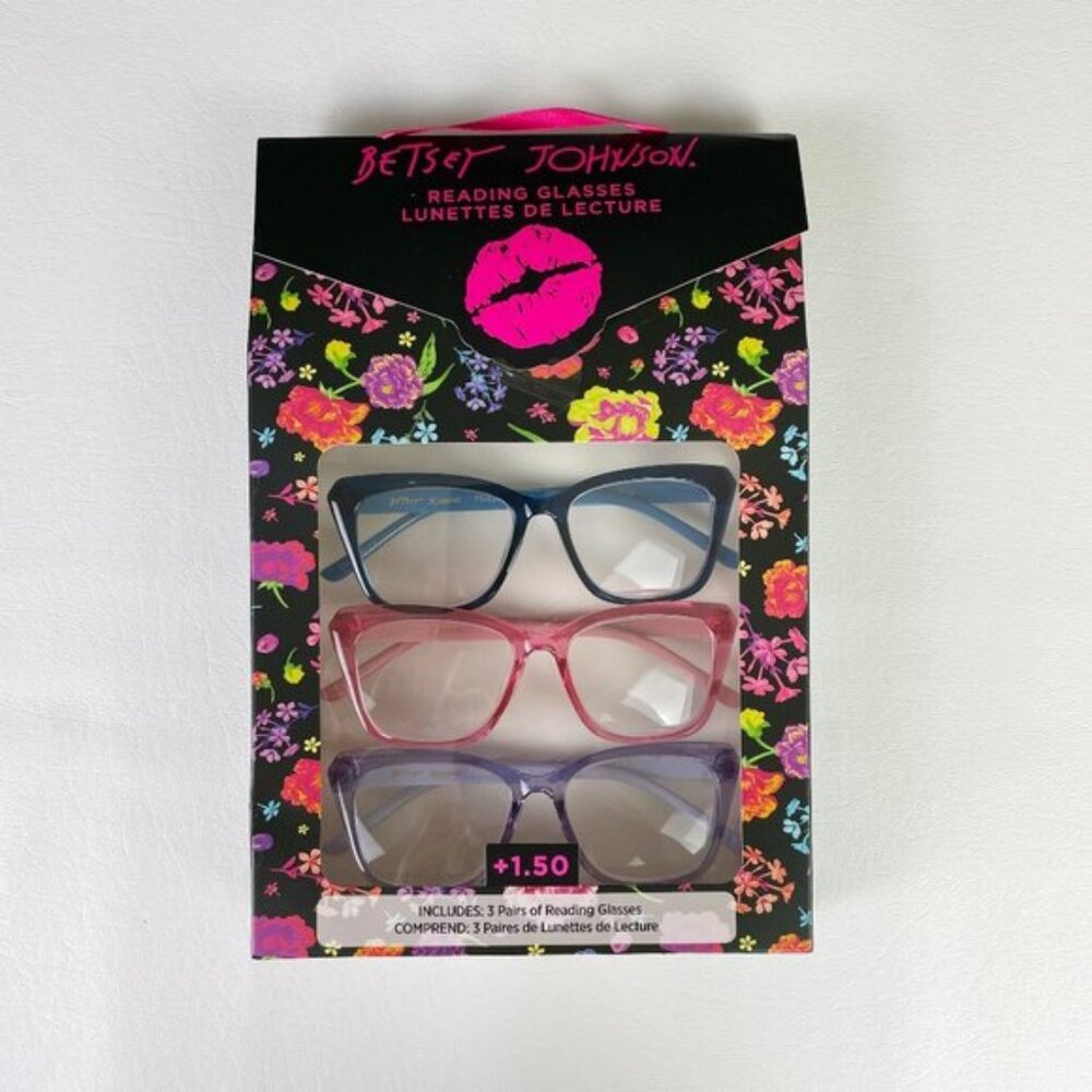 Betsey Johnson +1.50 Reading Glasses Purple Pink Blue